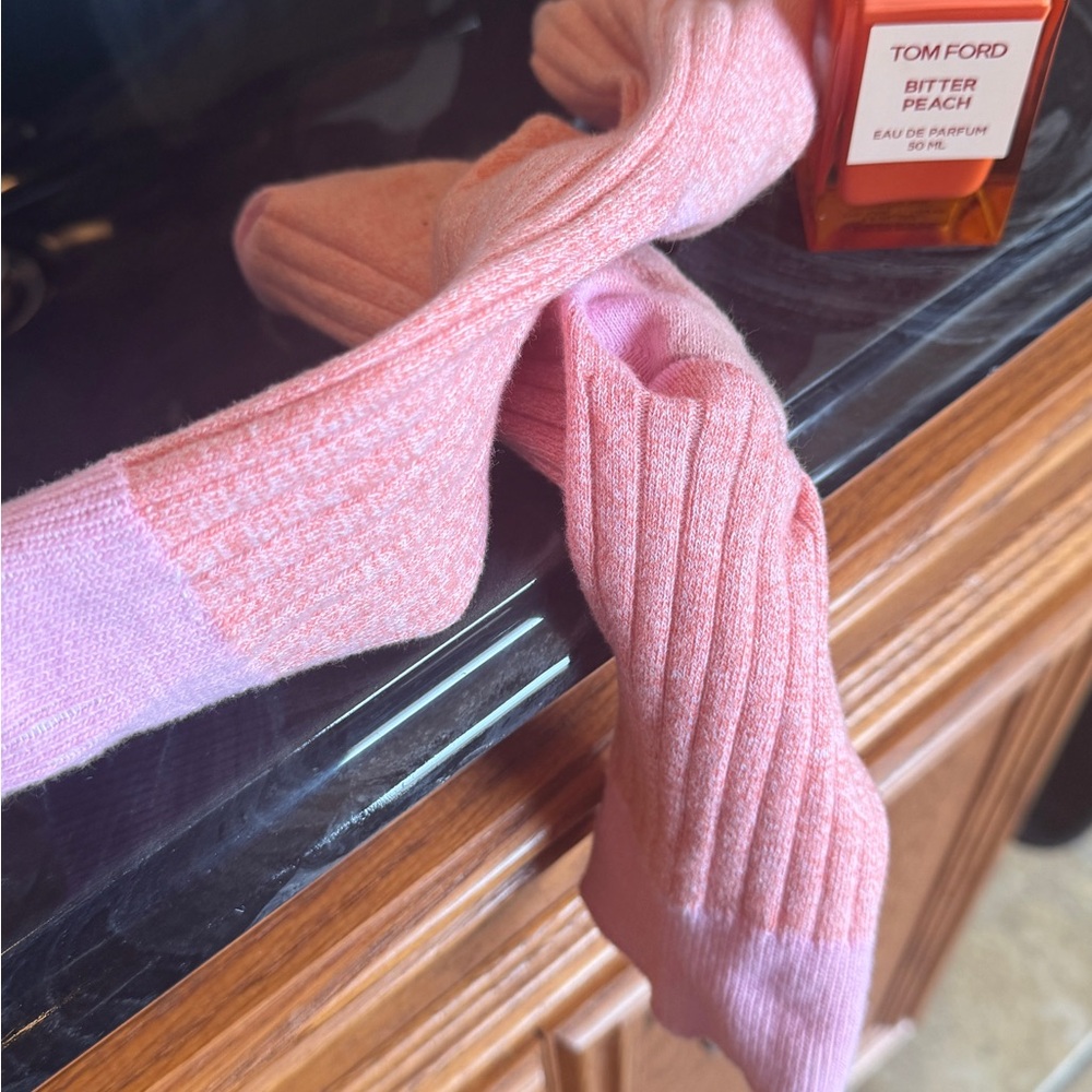 Pink Ribbed Socks | Soft & Broken-In | Cozy Everyday Wear 8.5 Womens